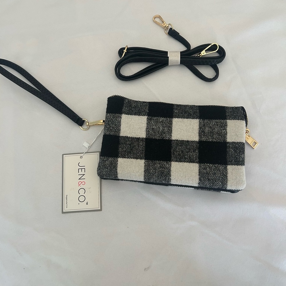 Jen & Co. Black and White Checkered Wristlet